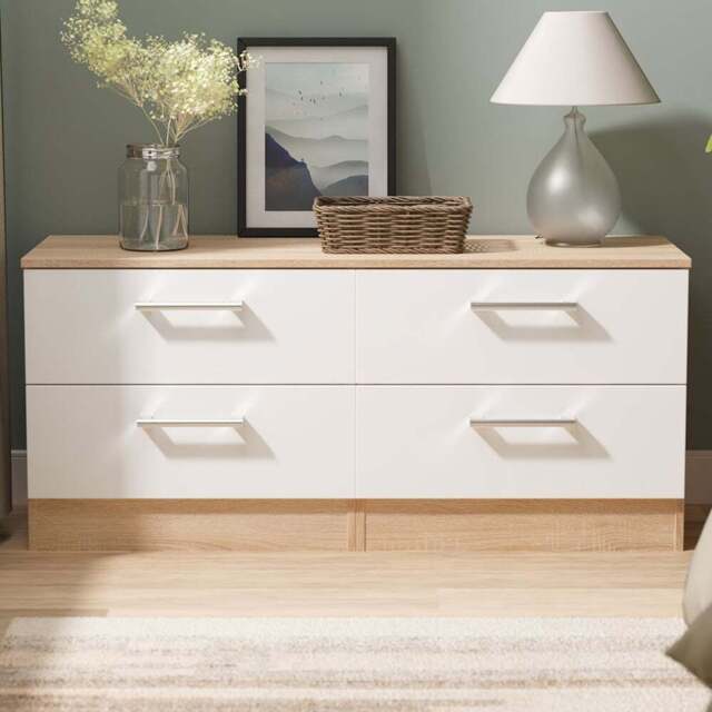 Crowndale Devon 4 Drawer Matt White and Bardolino Oak Bed Box Ready Assembled - White Matt & Bardolino Oak - Wilko - image 1