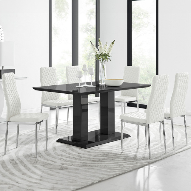 Furniturebox Molini Valera 6 Seater Dining Set Black Gloss White and Chrome - Wilko - image 1