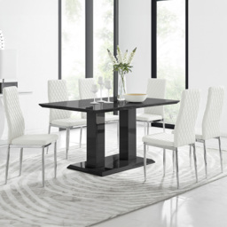 Furniturebox Molini Valera 6 Seater Dining Set Black Gloss White and Chrome - Wilko - thumbnail 1