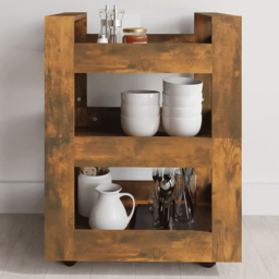 vidaXL 3 Shelf Smoked Oak Kitchen Trolley - Size: 80 x 60 x 45cm - Brown - Wilko