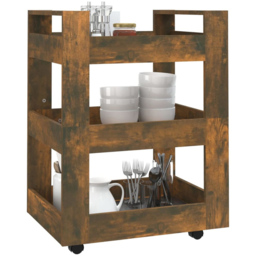 vidaXL 3 Shelf Smoked Oak Kitchen Trolley - Size: 80 x 60 x 45cm - Brown - Wilko - thumbnail 5
