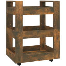 vidaXL 3 Shelf Smoked Oak Kitchen Trolley - Size: 80 x 60 x 45cm - Brown - Wilko - thumbnail 3