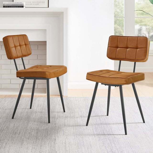 Furniturebox Boston Set of 2 Tan and Black Faux Leather Dining Chair - Brown - Wilko - image 1