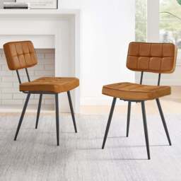 Furniturebox Boston Set of 2 Tan and Black Faux Leather Dining Chair - Brown - Wilko - thumbnail 1