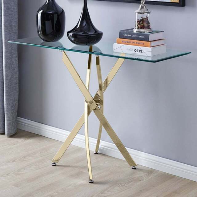 Furniturebox Tavalo Gold Glass and Metal Console Table - Size: 120 x 40 x 120cm - Wilko - image 1