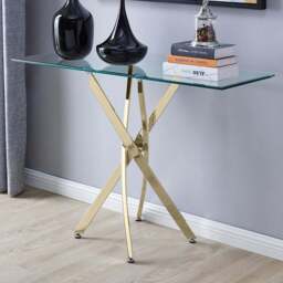 Furniturebox Tavalo Gold Glass and Metal Console Table - Size: 120 x 40 x 120cm - Wilko - thumbnail 1
