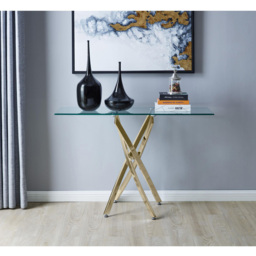 Furniturebox Tavalo Gold Glass and Metal Console Table - Size: 120 x 40 x 120cm - Wilko - thumbnail 7
