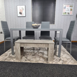 Kosy Koala 6 Seater Glass and Faux Leather Dining Bench Set Grey - Size: 96 x 40 x 40cm - Portland - Wilko