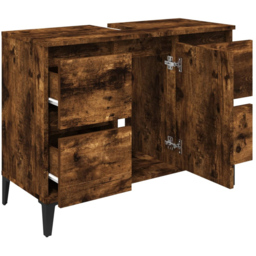 vidaXL Single Door 4 Drawer Brown Bathroom Cabinet - Size: 60 x 80 x 33cm - Wilko - thumbnail 7