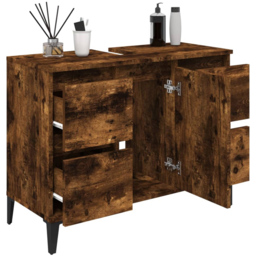 vidaXL Single Door 4 Drawer Brown Bathroom Cabinet - Size: 60 x 80 x 33cm - Wilko - thumbnail 5