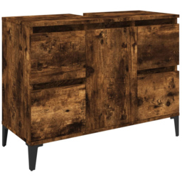 vidaXL Single Door 4 Drawer Brown Bathroom Cabinet - Size: 60 x 80 x 33cm - Wilko - thumbnail 4