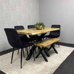 Kosy Koala 6 Seater Velvet Wooden Rectangle Dining Set with Bench Black - Multi - Wilko - thumbnail 5