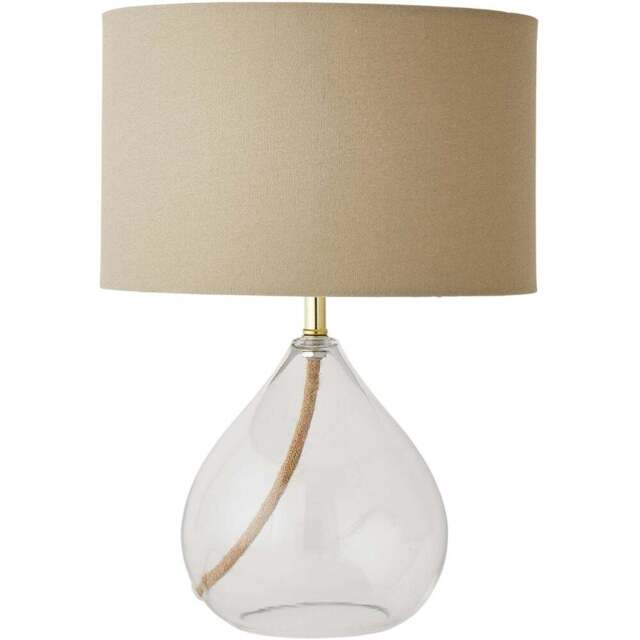 ValueLights Eloise Natural Linen Drum Shade Clear Glass Teardrop LED Table Lamp - Size: 36 x 25 x 25cm - White - Wilko - image 1