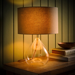 ValueLights Eloise Natural Linen Drum Shade Clear Glass Teardrop LED Table Lamp - Size: 36 x 25 x 25cm - White - Wilko - thumbnail 7