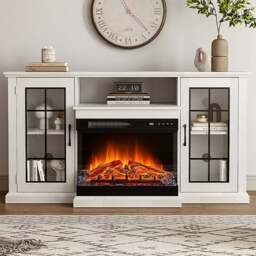 Living and Home 3 Side White TV Stand Surround Set Cabinet Electric Fireplace with Storage Shelf - Size: 80x150x35cm - Wilko