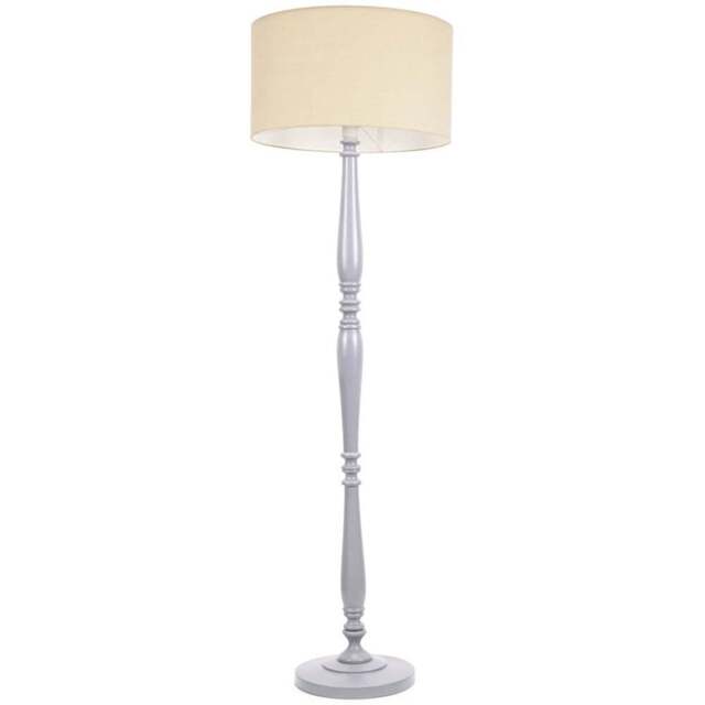ValueLights Victoria Cream Fabric Drum Shade Grey Wood Traditional Stem LED Floor Lamp - Size: 157 x 45 x 45cm - Wilko - image 1
