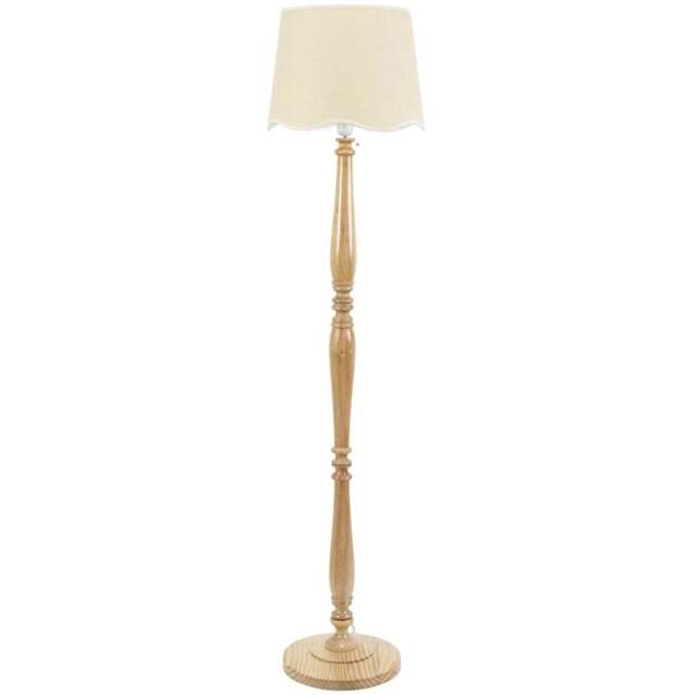 ValueLights Victoria Scallop White Edge Shade Light Wood LED Floor Lamp - Cream - Wilko - image 1