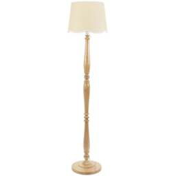 ValueLights Victoria Scallop White Edge Shade Light Wood LED Floor Lamp - Cream - Wilko