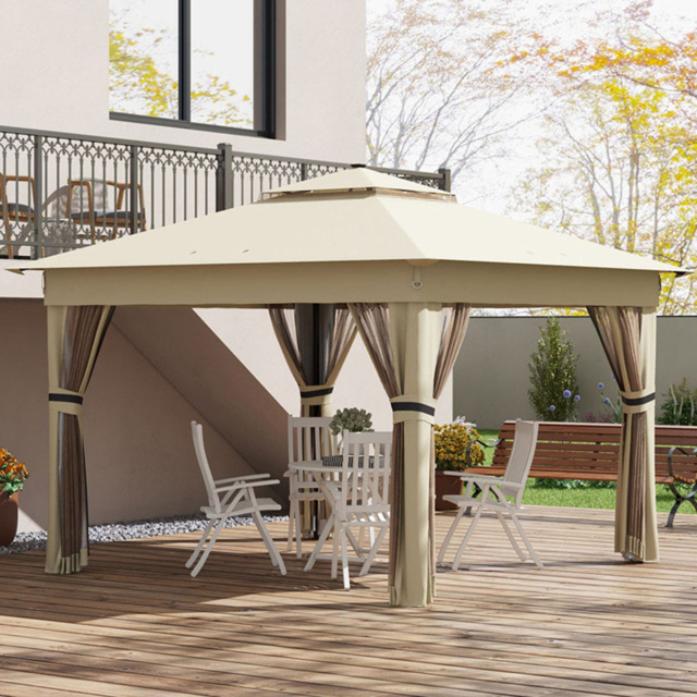 Outsunny 3 x 3m Khaki Solar LED Pop Up Gazebo - Green - Wilko - image 1