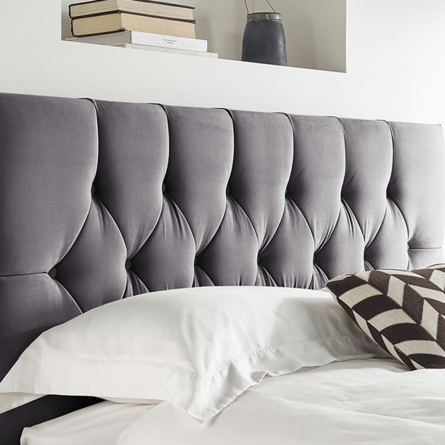 Aspire Furniture Catherine Lansfield Boutique Small Double Steel Brushed Velvet Headboard - Silver - Aspire Beds - Wilko - image 1