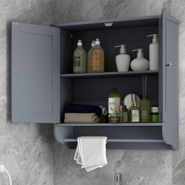 Costway 2 Door Grey Wall Mounted Bathroom Cabinet with Towel Rack - Size: 60 x 21 x 61cm - Wilko - image 1