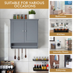 Costway 2 Door Grey Wall Mounted Bathroom Cabinet with Towel Rack - Size: 60 x 21 x 61cm - Wilko - thumbnail 7