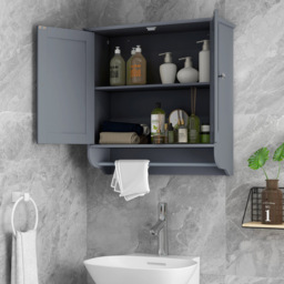 Costway 2 Door Grey Wall Mounted Bathroom Cabinet with Towel Rack - Size: 60 x 21 x 61cm - Wilko - thumbnail 4