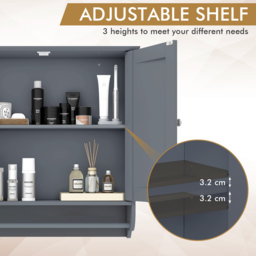 Costway 2 Door Grey Wall Mounted Bathroom Cabinet with Towel Rack - Size: 60 x 21 x 61cm - Wilko - thumbnail 6