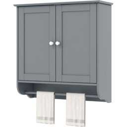 Costway 2 Door Grey Wall Mounted Bathroom Cabinet with Towel Rack - Size: 60 x 21 x 61cm - Wilko - thumbnail 3