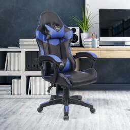 Neo Black and Blue PU Leather Swivel Office Chair - Size: 66 x 55 x 125cm - Wilko - thumbnail 5