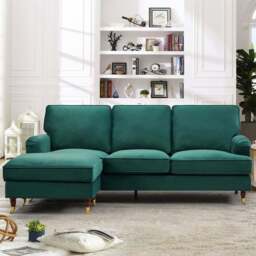 Woodbury 3 Seater Green Velvet Reversible Corner Sofa - Artemis Home - Wilko