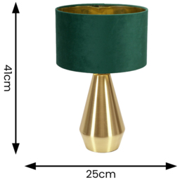 ValueLight Jax Forest Green Velvet Gold Inner Shade Gold Dimmable LED Touch Table Lamp - Size: 41 x 25 x 25cm - ValueLights - Wilko - thumbnail 5