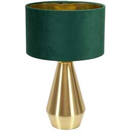 ValueLight Jax Forest Green Velvet Gold Inner Shade Gold Dimmable LED Touch Table Lamp - Size: 41 x 25 x 25cm - ValueLights - Wilko