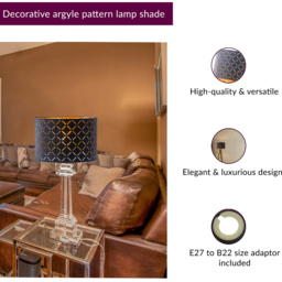 Innoteck Black and Gold Reflective Drum Lamp Shade - Size: 20 x 30 x 30cm - Wilko - thumbnail 5