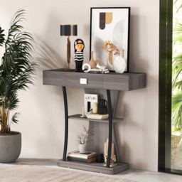 Costway Single Drawer 2 Shelf Grey T Shaped Console Table - Size: 104 x 49 x 15cm - Wilko - thumbnail 5