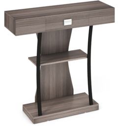 Costway Single Drawer 2 Shelf Grey T Shaped Console Table - Size: 104 x 49 x 15cm - Wilko - thumbnail 3