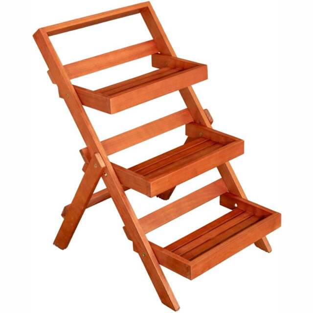 Samuel Alexander 3 Shelf Wooden Foldable Plant Display Stand - Size: 92.0 cm x 60.0 cm x 75.0 cmcm - Brown - Wilko - image 1