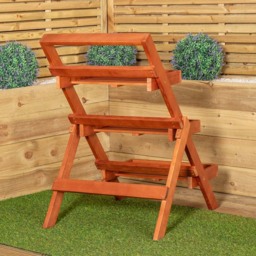 Samuel Alexander 3 Shelf Wooden Foldable Plant Display Stand - Size: 92.0 cm x 60.0 cm x 75.0 cmcm - Brown - Wilko - thumbnail 4