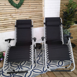 Samuel Alexander Set of 2 Black and Grey Multi Position Garden Sun Lounger with Canopy - Size: 1 Seater - Wilko - thumbnail 4