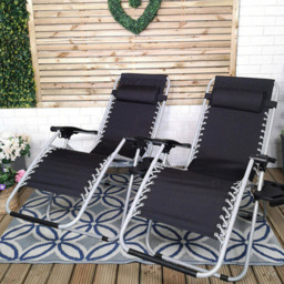 Samuel Alexander Set of 2 Black and Grey Multi Position Garden Sun Lounger with Canopy - Size: 1 Seater - Wilko - thumbnail 1