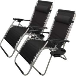 Samuel Alexander Set of 2 Black and Grey Multi Position Garden Sun Lounger with Canopy - Size: 1 Seater - Wilko - thumbnail 3