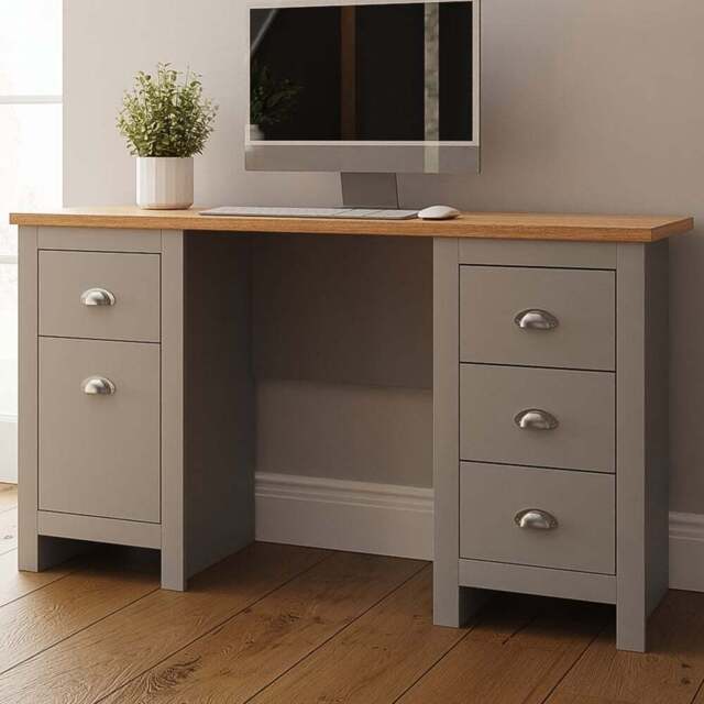 GFW Lancaster 4 Drawer Study Desk Grey - Size: 45 x 135 x 75cm - Wilko - image 1