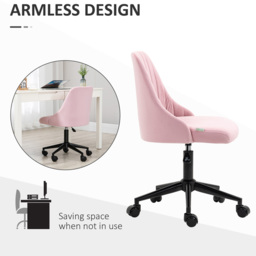 Portland Pink Velvet Office Chair with Adjustable Height and Wheels - Size: 87 x 50 x 58cm - Wilko - thumbnail 6