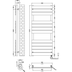 nuie Brushed Chrome Electric Square Flat Towel Rail 1213 x 500mm - Size: 12.13 x 5 x 0.3cm - Gold - Wilko - thumbnail 4