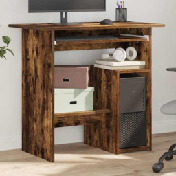 vidaXL 3 Shelf Computer Desk with Keyboard Tray Smoked Oak - Size: 74 x 80 x 45cm - Brown - Wilko