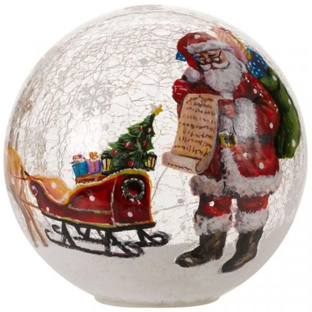 Samuel Alexander Santa Crackle Effect Glass Ball LED Christmas Decoration 20cm - Size: 20 x 38 x 20cm - White - Wilko - image 1