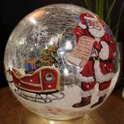Samuel Alexander Santa Crackle Effect Glass Ball LED Christmas Decoration 20cm - Size: 20 x 38 x 20cm - White - Wilko - thumbnail 3