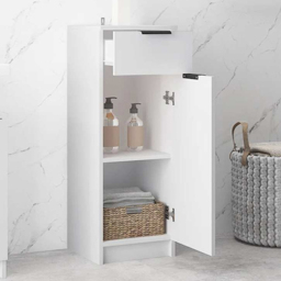 vidaXL Single Door Single Drawer White Narrow Bathroom Cabinet - Size: 90 x 32 x 33.5cm - Wilko
