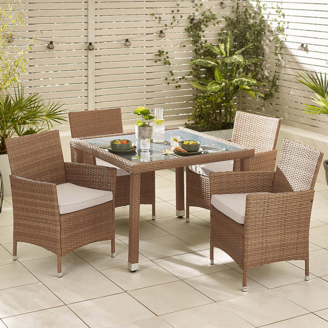 Furniturebox Grenada 4 Seater Natural Rattan Garden Dining Set - Brown - Wilko - image 1