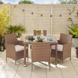 Furniturebox Grenada 4 Seater Natural Rattan Garden Dining Set - Brown - Wilko - thumbnail 7